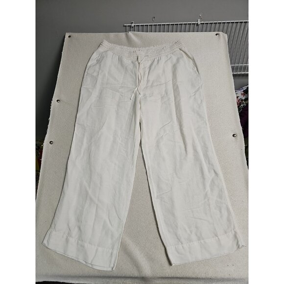 Lane Bryant Linen Blend Wide Leg Pants White Sz 18/20 Stretch Soft Minimalist - Picture 1 of 7